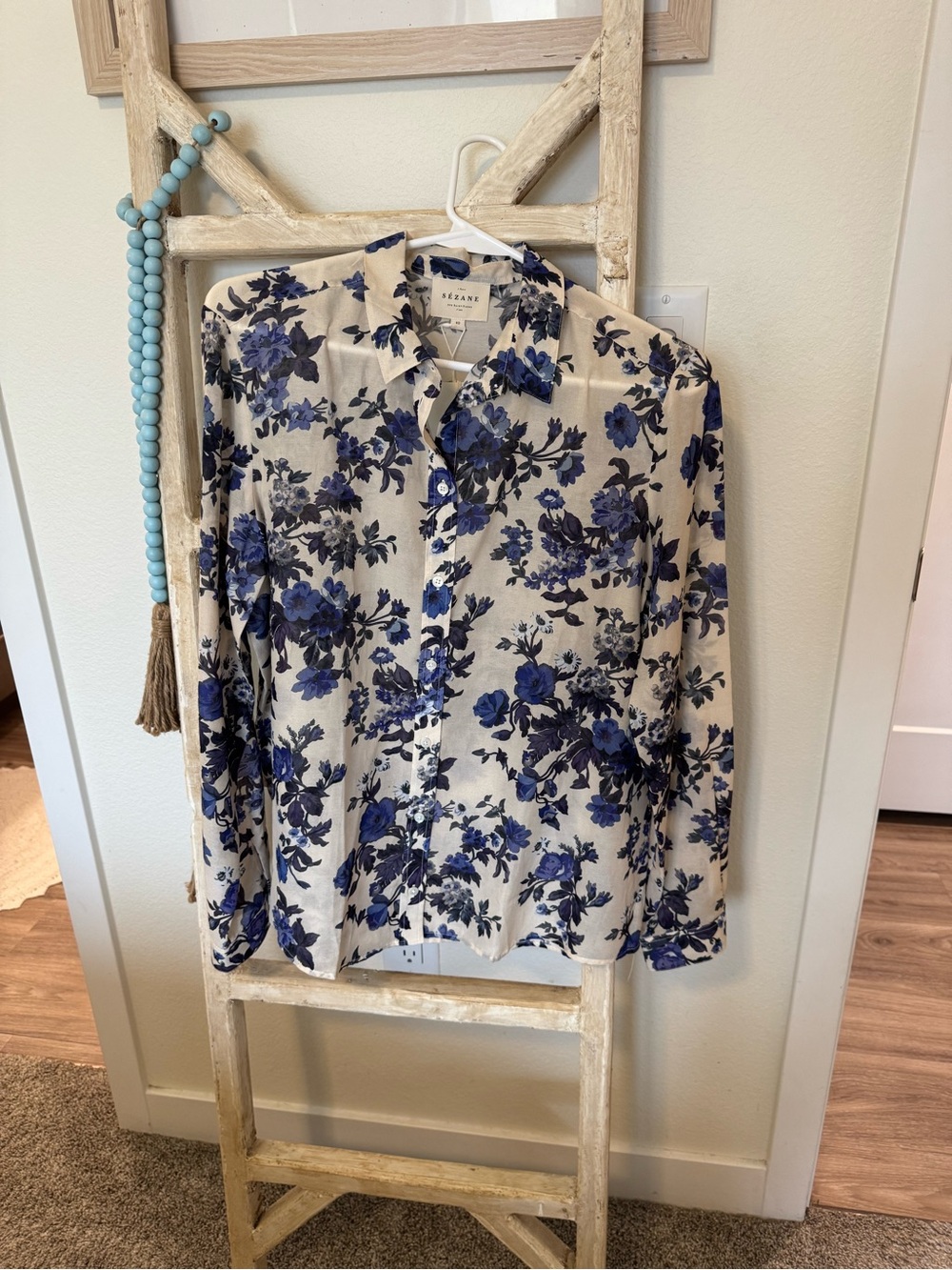 Sezane Pierro Shirt Blue Flower - Size 40
